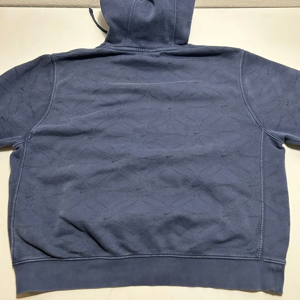 Nike Mens Swoosh All Over Print Hoodie Navy Blue Pullover Sweatshirt Large